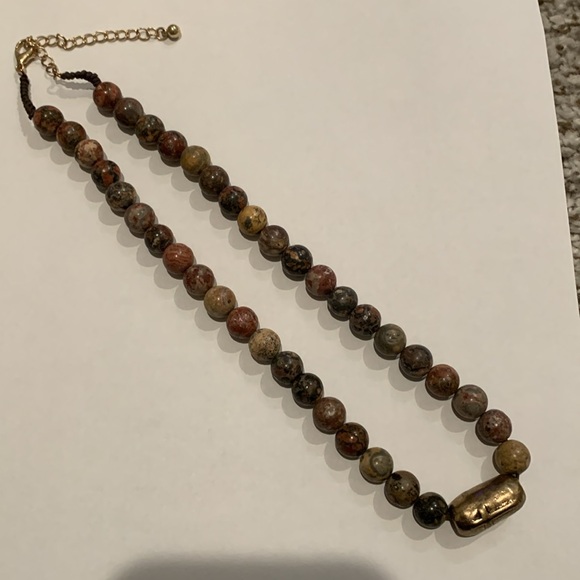 Stone Jasper Beaded Cross Necklace Boho Rustic - Picture 3 of 7